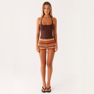 Peppermayo High Waist Patterned Shorts - Orange and Brown